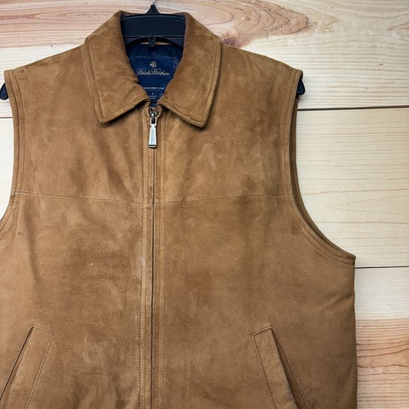 Brooks Brothers Suede Vest Mens Small Brown Full Zip Insulated Down Puffer - Picture 2 of 16